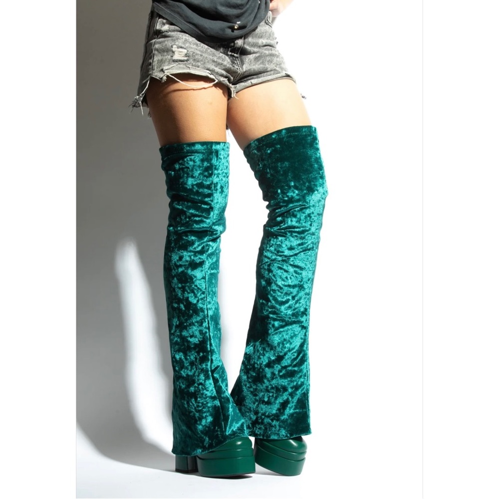 Mata Shoes Green Velvet Over the Knee Boots - Picture 2 of 2